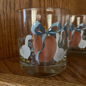 Decorative Goose Glass Tumbler with Blue Ribbon